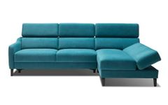 Taxzek Teal Blue Modern Sectional Floor Sofa with Chaise Lounge, Foldable Armrest and Adjustable Headrest with Standing