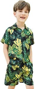 COOFANDY Big Boy's Casual Short Sleeve Button Down Outfit Luau Aloha Shirts for Kids