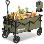 Sekey 135L Folding Festival Trolley with All-Terrain Wheels and Brake, Heavy-Duty Cart Loadable up to 150KG, Patented Four-Directional Foldable Design, Wagon for Beach Camping Garden Shopping, Khaki