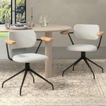 MINPINSER Modern Swivel Dining Chairs Set of 2 with Arms,Upholstered Comfortable Dining Room Chairs, Wooden Armrests & Sturdy Metal Frame, Stylish Kitchen & Dining Table Chairs for Modern Décor