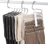 Upgraded Collapsible Pants Hangers Space Saving, 6 Layers Clothes Rack, Stainless Steel Multifunctional Closet Organizer, Non Slip Metal Hangers for Pants Jeans Skirts Trousers (2 Pack)