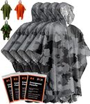 Emergency Blanket Poncho - Keeps You and Your Gear Dry and Warm - Survival Gear and Equipment for Outdoor Activity - Camping and Hiking Gear (Grey Camo 4-Pack)