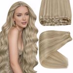 Sunny Hair Weft Hair Extensions Human Hair Sew in Hair Extensions Human Hair Straight Hair Extensions for Women Real Human Hair 16inch Dark Ash Blonde Highlights Golden Blonde