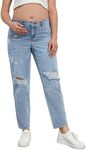 BEAUDRM Women's Maternity Casual High Waist Zipper Ripped Jeans Pants Trousers Mom Fit Denim Pants Light Wash A X-Large