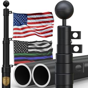 KBLOONG 20FT Telescoping Flag Pole Kit – 11 Gauge Black Aluminum for Outside House In-Ground or Residential Use, 100MPH Withstand, with Anti-Tangle Ring, Steel Clips, Nylon Flag & Unlocking Wrench