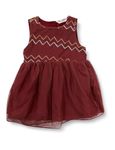 Amazon Brand - Jam & Honey Baby-Girl's Knee Length Sleeveless Embroidered Party Tulle Dress with Button Back Closure for Easy On and Off Wine 12 Months-18 Months