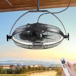 AHAWILL Gazebo Fans Outdoor Hanging Ceiling Fans with Lights,16" Portable Plug in Ceiling Fan,Multi-Angle Adjustable Floor Fans,Black Outdoor Ceiling Fans for Patios.