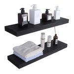 Jairs Solid Wood Floating Shelf- 24" x 7" x 1.5"- 2 Pack (Ebonized) (Black)