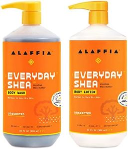 Alaffia EveryDay Shea Body Lotion and Body Wash Bundle - Normal to Very Dry Skin, Moisturizes and Cleanses Soft and Supple Skin with Shea Butter, Lemongrass, Neem and Coconut Oil, Unscented, 32 Fl Oz Each