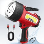 FORTO Rechargeable Spotlight Flashlight with 2000 Lumens, Handheld Spotlight with Foldable Stand, 6 Light Modes IPX7 Waterproof LED Spot Lights Outdoor for Boating Hunting Hiking(Red Pro)