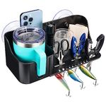 KEMIMOTO Boat Caddy Organizer, Boat Cup Holder Installed with Screws/Suction Cups On Any Flat Surface, Boat Storage Organizer, Cockpit Storage Box for Bass Boat Kayak Pontoon Jon Boat