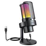 Fifine USB PC Gaming Microphone, Computer RGB Condenser Mic with 4 Pick-up Patterns for Streaming/Podcasting/Recording, Desktop Mic with Mute Button, Headphones Jack for PS5/Mac-AmpliGame A8 Plus