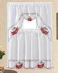 GOHD Sweet Harvest. 3pcs Kitchen Cafe Curtain Set. Nice Embroidery Fruit Design with Cutworks. (Swag and 36 inches Tiers Set, Red Apple)