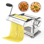 Pasta Maker, Manual Hand Crank Pasta Machine, Washable Stainless Steel Noodle Maker with 7 Adjustable Thickness Settings, Homemade for Spaghetti, Linguine, Bigoli, Trenette