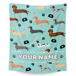 Personalized Dachshund Blanket with Name - Soft, Fuzzy & Warm - 80x60 Inches Twin Blanket for Bed, Couch - Green Cute Throw Blanket Gifts for Women, Men