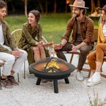 YITAHOME 23.6 in Steel Replacement Fire Bowl with Round Spark Screen, Poker and Detachable Grate, Wood Burning Fire Pit Bowl for DIY or Existing Outdoor Patio Fire Pit