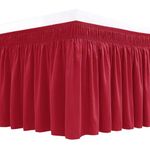 Biscaynebay Wrap Around Bed Skirts for Queen Beds 15" Drop, Red Adjustable Elastic Dust Ruffles Easy Fit Wrinkle & Fade Resistant Silky Luxurious Fabric Machine Washable