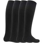 Mens Knee High Fisherman Socks - Pack of 4 - Angling Boot Country Fishing Socks - 50% Wool - UK Size 6-11 - (BLACK)