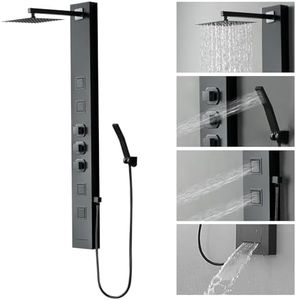 Homevacious Shower Panel Tower System,Stainless Steel Bathroom Stand Up Shower Kit,Wall-Mount Shower Panels with Rainfall Shower Head,4 Massage Body Jets,Tub Spout and Handheld Shower,Matte Black