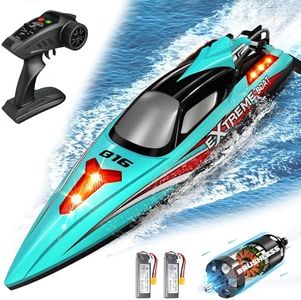 Levhorzn 34+MPH High Speed Brushless RC Boat - Large 19” Remote Control Boat with 2 Batteries, Auto Capsize Recovery Rc Boats for Adults & Kids, Perfect for Lakes & Rivers (Cyan)