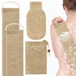 3pcs Natural Hemp Back Scrubber, 100% Natural Exfoliating Back Strap with Mitt, Exfoliating Loofah Back Scrubber with Handles for Men and Women Deep Cleaning