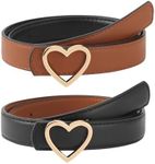 AWAYTR Girls Reversible Leather Belt - Cute Heart Buckle Belt for Kids Adjustable Toddler Belt for Dress Pants（Black/Brown,70cm）