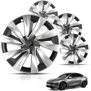 4Pcs Wheel Covers for Tesla Model Y Juniper 19 Inch Juniper Wheel Hubcaps Spiral Style Aero Wheel Protector Juniper Accessories Black&Silver(For a free T-shaped sign, please contact customer service.)