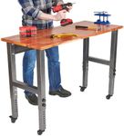 Fedmax Work Bench - 61" Rolling Portable Workbench for Garage - Metal with Acacia Hardwood Top, Adjustable Legs