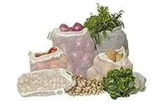 Reusable Cotton Mesh Produce Bags - 100% Organic Cotton, Durable, Double Stitched, Washable with Tare Weight & Drawstring - Mesh Bags for Grocery Shopping, Vegetables & Fruits | 6 Bags (2L, 2M, 2S)