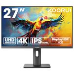 KOORUI 27N7U 27 inch 4K Monitor, UHD (3840 x 2160p) IPS Display, HDR 400, 1.07 Billion Colors, USB-C, HDMI, DisplayPort, Tilt Pivot Vertical Swivel Height Adjustable, VESA compatible, Black