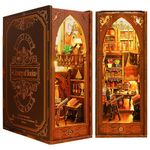 LED Book Nook Kit, Decorative Bookend Stand, 3D Wooden Puzzle Bookend for Adults-Bookshelf Insert Booknook-Home Decorative Books Ornaments for Teen Girls Boys Women Men (Library)