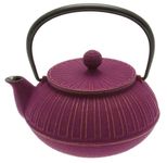 Iwachu Japanese Iron Tetsubin Teapot, Gold and Purple Chrysanthemum Design