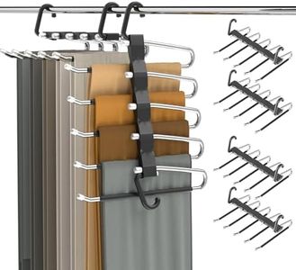 Pants Hangers Space Saving - 4 PCS Closet Organizer and Storage Jean Hangers, Stainless Steel Anti-Slip Clothes Hanger Scarf Holder Pants Hangers for Pants Jeans Leggings Trousers Pant Rack, Jet Black