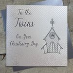 white cotton cards To The Twins On Your Christening Day Card, Silver, WB267, 16cm x 16xm