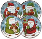 Pfaltzgraff Evergreen Ernie Santa Salad Plates, Set of 4, blue, white, green, red