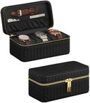 SONGMICS HOME RONNE Collection - 3 Watch Travel Case, 3-Slot Watch Box, Woven Embossed PU Leather, 3.9 x 7.9 x 3.5 Inches, Gift Idea, Ink Black Surface, Ink Black Lining UJWB017B01