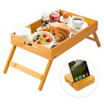 Bellsal Small Bed Tray Table with Folding Legs for Eating Serving Tray with Handles Food Tray Tables Comes with Phone Holder Portable Snack Platter for Bedroom Hospital Picnic