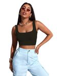 Sugathari Women's & Girls' Solid Ribbed Boat Neck Sleeveless Crop Tops for Women (Top 36 Black XS)