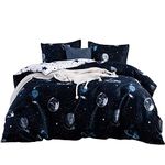 Feelyou Boys Duvet Cover Queen Size Blue Cartoon Star Universe Planets Beddding Set for Kids Teen Girls Decorative Galaxy Comforter Cover with 2 Pillow Shams Cute Bed Cover Zipper Soft 3 Pcs