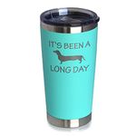 Bevvee Long Day - Insulated Coffee Tumbler Cup with Sliding Lid - Stainless Steel Insulated Mug - Dog Themed Coffee Gifts - Teal