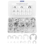 XLX 400PCS 13 Size Stainless Steel E-Circlip Snap Ring M1.5 to M15 A2-70 GB896 External Retaining Clamps Ring Washer Assortment Kit