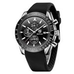 BY BENYAR Men's Analogue Chronograph Quartz Watch 30M Waterproof Luminous Date Display Casual Watch Sport Leather Watch, Silver Black