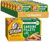 Season Sardines in Olive Oil - Skinless & Boneless, Wild Caught, 22g of Protein, Keto Snacks, More Omega 3's Than Tuna, Kosher, High in Calcium, Canned Sardines - 4.37 Oz Tins, 12-Pack
