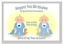 Birthday Cards for Twin Grandsons – First 1st Birthday - Baby Boys – Twin Brothers - 1 Year Old - Age One - Keepsake Greeting - Happy Wishes - Blank Inside to Write Your own Message