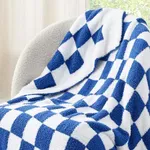 Bedsure Super Soft Knit Throw Blanket - Warm Cozy Reversible Checkered Blanket, Fluffy Fuzzy Plush Lightweight Print Blanket for Couch Sofa Bed (50" x 60"), High Tide