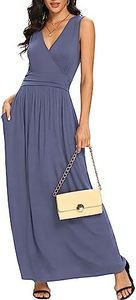 LILBETTER Women Sleeveless Deep V Neck Loose Plain Long Maxi Casual Dress(Purple Grey,Small)