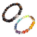 DK trades® Triple protection and seven chakras Couple Bracelet NaturalStone Beads 8 MM Hand Beads Crystal Bracelet Girls Boys - Balances Mind Soul Body, Creates Feeling of Saftey & Security