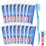 FoldTier 30 Set Toothbrush and Cover Travel Kit Bulk with Toothpaste Individually Wrapped Travel Size Toothbrush Set Soft Bristles Resealable Portable and Reusable Bag for Homeless Hotel Home Charity