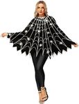 AOBUTE Women Spider Web Poncho Halloween Costume Cloak Spooky Vampire Spider Dress-Up Black Cap