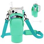 JEBEALUO Water Bottle Carrier Bag with Phone Pocket for Stanley Cup 40/30 oz, Water Bottle Holder with Adjustable Strap& Straw Cover, Stanley Cup Accessories (Green)